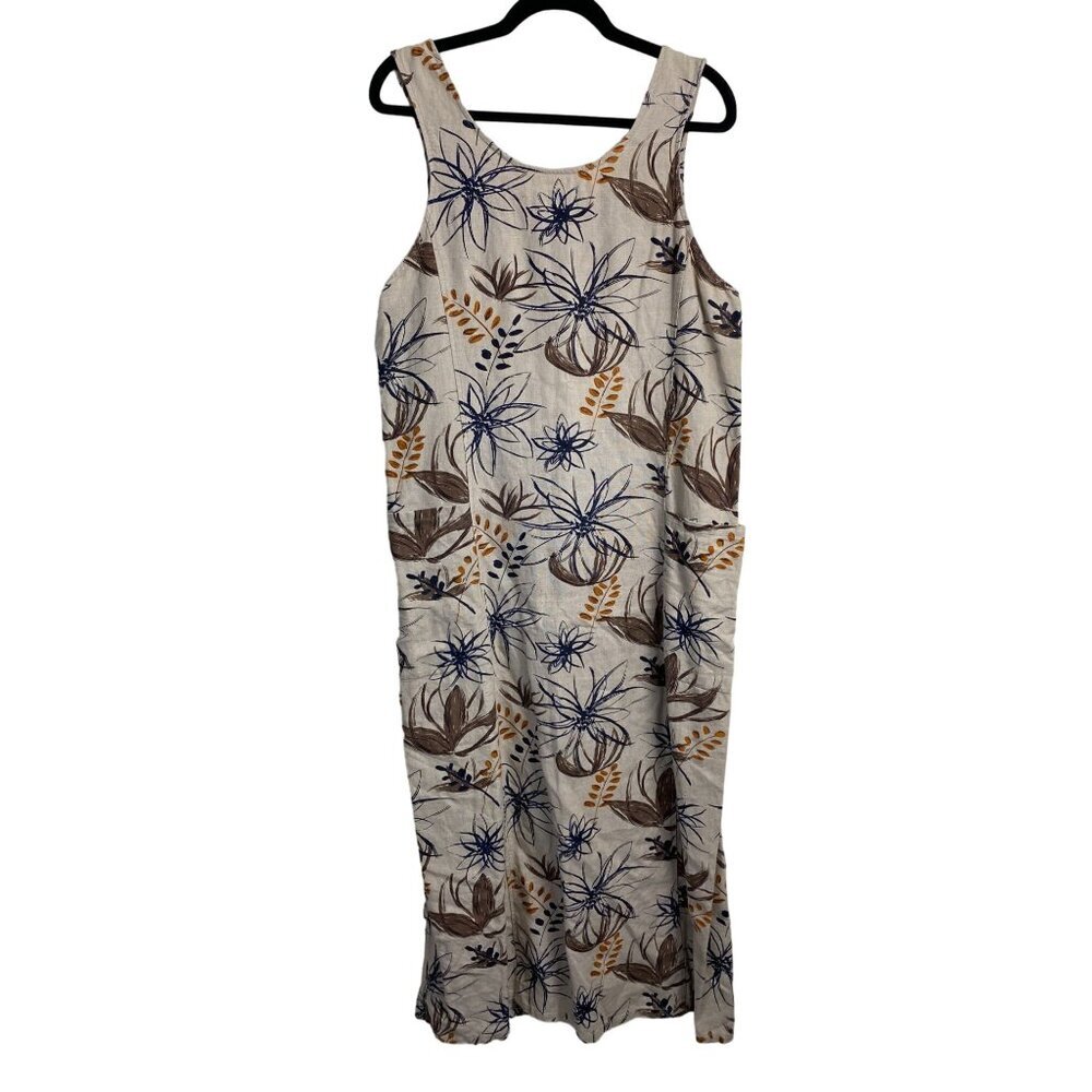Vintage Outfit JPR Linen Floral Duster Midi Dress Medium Lagenlook‎ Sleeveless